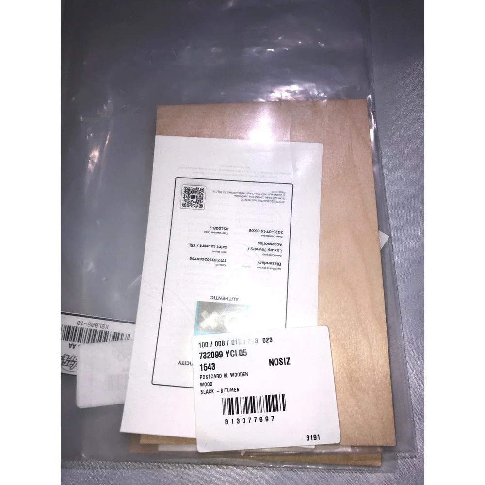 Saint Laurent Wooden Postcard Tan Logo Stationery Made in Germany 732099 YCL05
